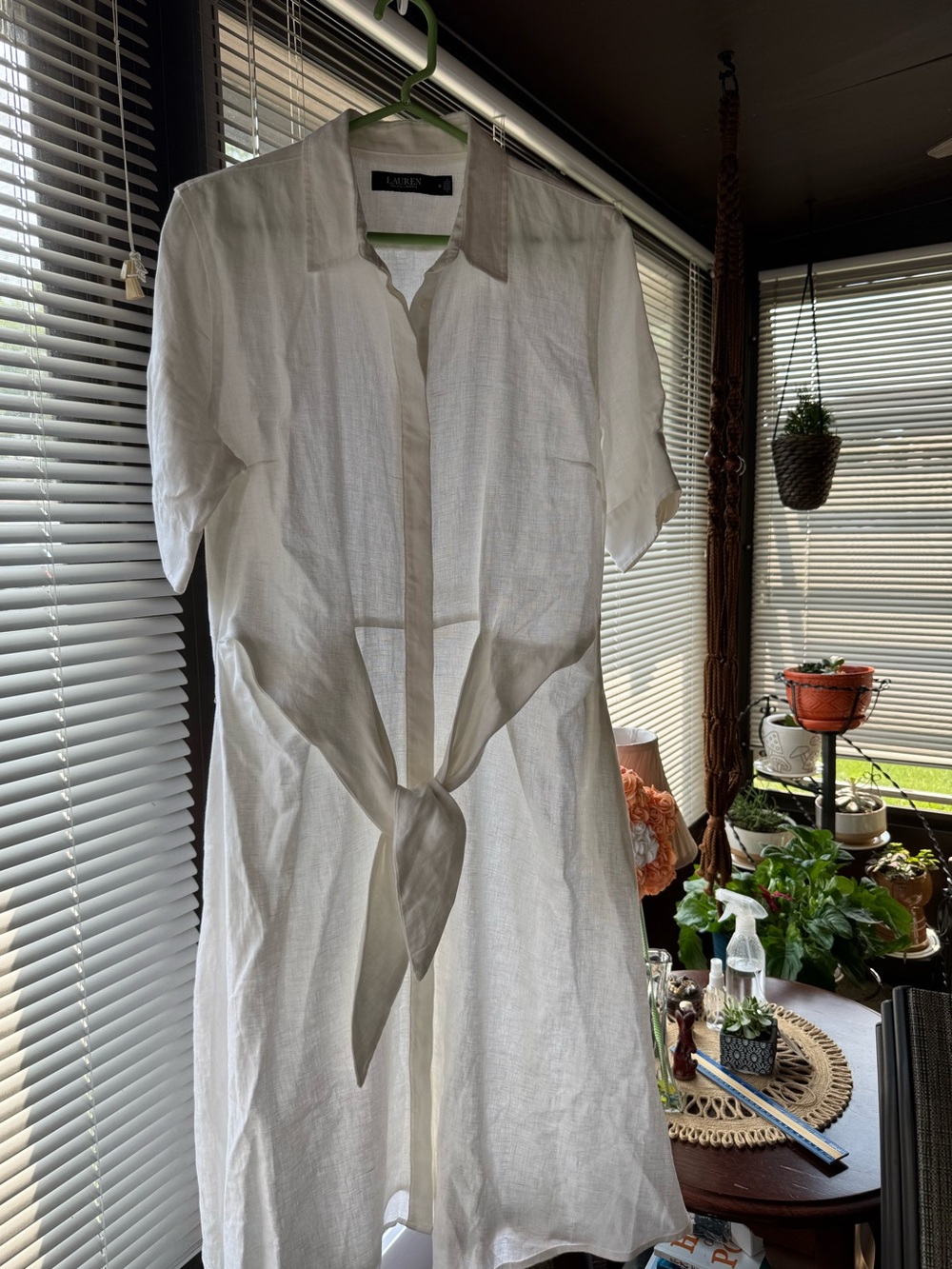 Lauren Ralph Lauren Black Label Tie-Front Linen Shirtdress White Size 10